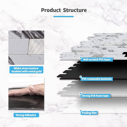 Art3d Faux Stone Peel & Stick Backsplash Tile, 10 pcs, Plain White Marble | PVC, Multi-Style Decor Sheets, Waterproof, Traceless Peel, No Wall Damage, Ideal for Kitchen