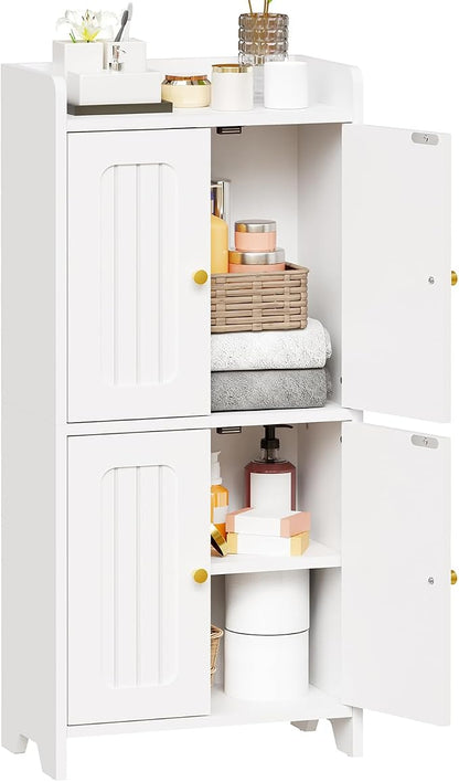 BEWISHOME Small Floor Cabinet,Toilet Paper Storage,Bathroom Storage Cabinet | with 4 Doors and Shelves, Bathroom Organizers and Storage for Small Spaces, White 7.9" D x 14.6" W x 31" H YYG11W