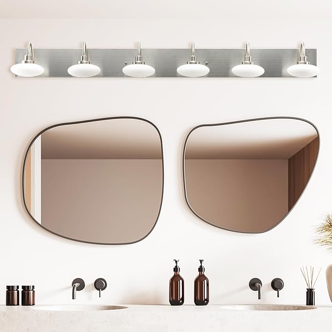 44in Brushed Nickel LED Vanity Lighting Fixtures 6 Lights,Six Light Bathroom Vanity Wall Sconce Light,6 Light Vanity Light Over Mirror, Modern Vanity Over Mirror for Bathroom, 3000K-6000K,Dimmable