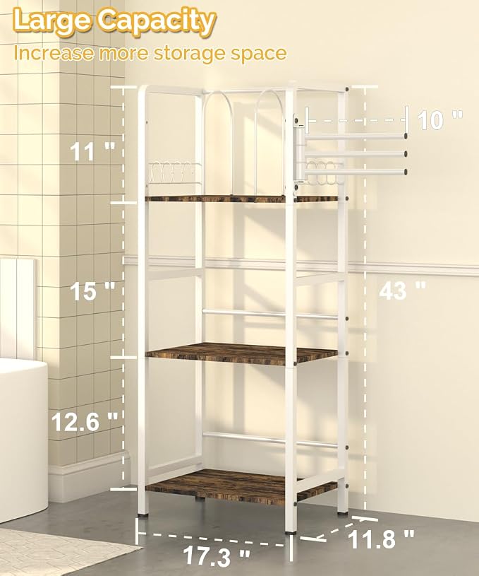 Mondazie Towel Racks for Bathroom Storage Shelves Free Standing, White | 3-Tier Bathroom Towel Rack with 3 Rotating Bars, Pool Towel Holder Stand with Detachable Dividers & 8 Hooks for Poolside