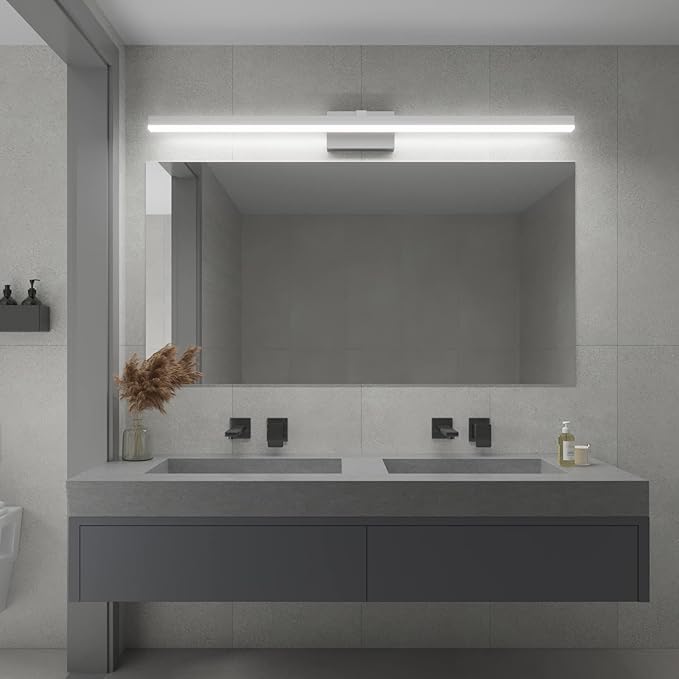 PRESDE Bathroom Vanity Light Dimmable 48in Modern Silver LED Bathroom Light Fixtures Over Mirror Bath Wall Lighting （Cold White 6000K）