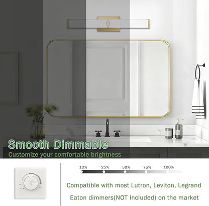 24 Inch Bathroom Vanity Light 2500LM, AC 120V 5CCT Modern Bathroom Lighting Fixtures Over Mirror Dimmable, 25W Gold LED Vanity Lighting Fixtures Wall Sconce ETL Certified, 1Pack