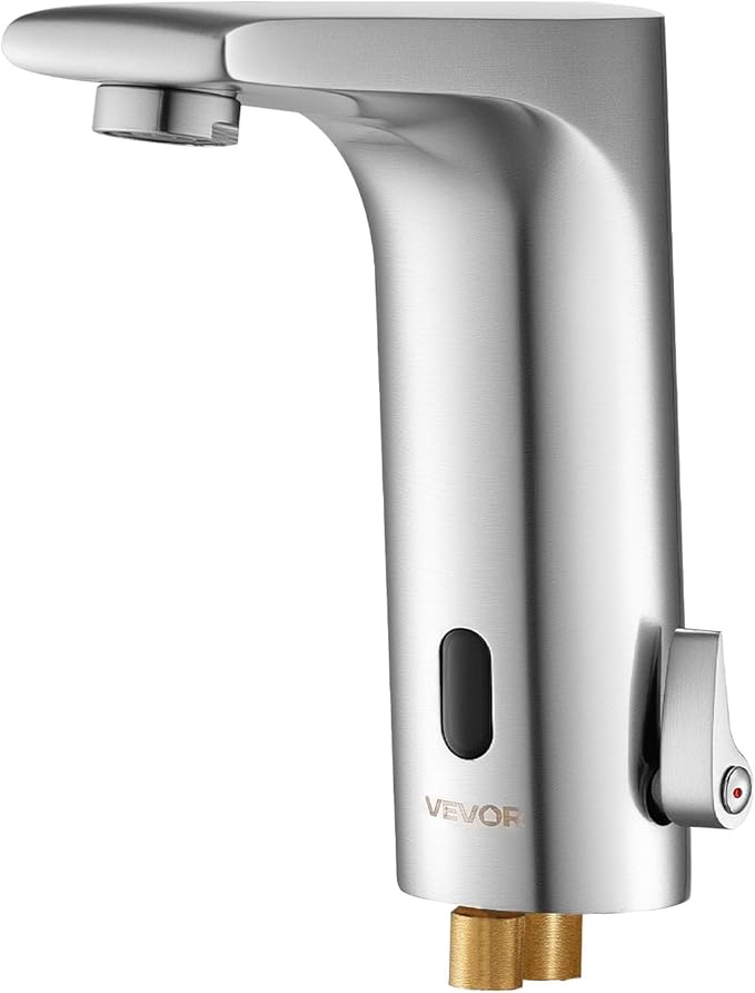 VEVOR Touchless Bathroom Sink Faucet, Automatic Motion Sensor Restroom Toilet Faucet, HandsFree Adjustable Cold Hot Single Handle Water Mixer Battery Operated for 9/16 in Pipe,Brushed Nickel Silver