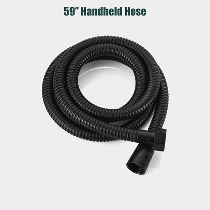 Heyalan SUS304 Handheld Shower Set with Hose & Wall Holder, Matte Black | SUS304 stainless steel wand, straight-style design, single rain spray, 59-inch long hose and standard 1/2-inch connection