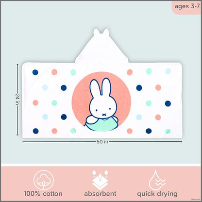 Miffy Kids Super Soft Bath/Pool/Beach Soft Cotton Terry Hooded Towel Wrap, 24 in x 50 in (Officially Licensed Product) By Franco