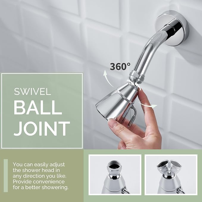 Angle Simple Shower Head High Pressure, Brass Shower Sprayer, G 1/2, Chrome | High Flow Rinsing, Swivel Joint to Change Position, Adjustable Lever for Gentle Stream, Ideal for Bathroom or Outdoor