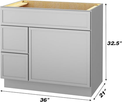 HomeBeyond 72 Inches Bathroom Vanity Base Cabinet Without Sink, Double Sink Top with Door & Soft Closing Drawers, Sturdy Floor Mounted Cabinet 2-Door 4-Drawer, Grey