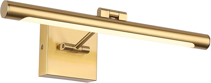 Joosenhouse LED Picture Light Fixtures Dimmable 16.53" Inch Modern Metal Artwork Hallway Lamps with Single Swing Arm, 7W (50W Eqv.), Hardwired Connection, Warm White, CRI80+, Golden-Like Brass Finish