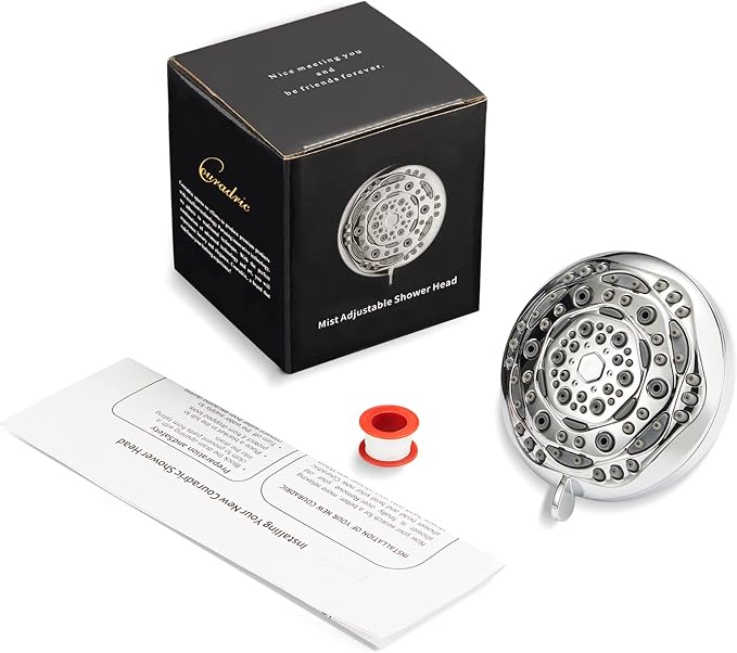 7-Function Luxury Shower Head, High Pressure Adjustable Shower Head with Massage Mist and Water Saving Mode for Low Flow Showers- Chrome