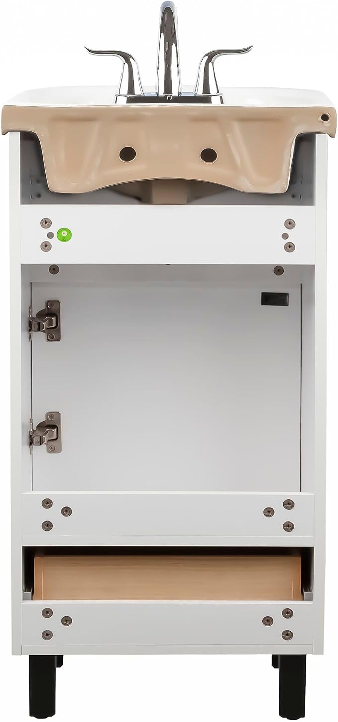 Petite 18 Inch Bathroom Vanity with Sink, Small Freestanding Bathroom Cabinet, Space-Saving Vanity Sink Combo Design, Dual Storage, Satin White
