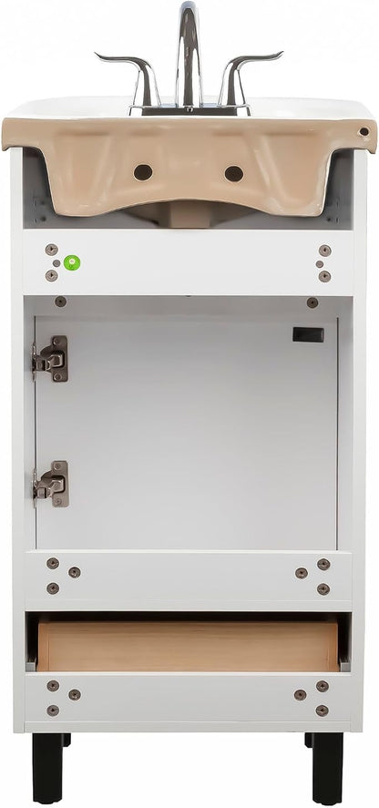 Petite 18 Inch Bathroom Vanity with Sink, Small Freestanding Bathroom Cabinet, Space-Saving Vanity Sink Combo Design, Dual Storage, Satin White
