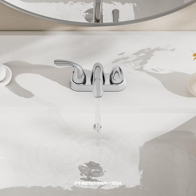 Phiestina Chrome 4 Inch 2 Handle Centerset 2 or 3 Holes Bathroom Faucet 2 Pack, Vanity Sink Faucet with Copper Pop Up Drain and Water Supply Lines, BF008-5-C-2PACK