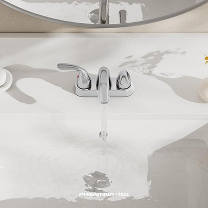 Phiestina Chrome 4 Inch 2 Handle Centerset 2 or 3 Holes Bathroom Faucet 2 Pack, Vanity Sink Faucet with Copper Pop Up Drain and Water Supply Lines, BF008-5-C-2PACK