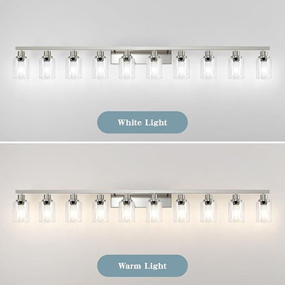 Brushed Nickel Bathroom Vanity Light,10-Light Vanity Lights with Clear Glass,64.5in Modern Bathroom Wall Lights Fixtures Over Mirror,Wall Sconces Lighting for Bedroom Living Room,E26