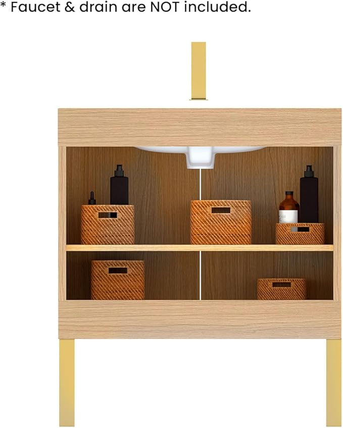 30" Bathroom Vanity Combo, Modern Bathroom Cabinet with Sink and 2 Soft-Closing Doors, Large Storage with Adjustable Shelf for Small Space, Light Wood - Dalia Collection