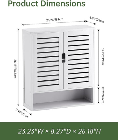 SMIBUY Bathroom Cabinet Wall Mounted, Bamboo Over-The-Toilet Storage Organizer, Space Saver Medicine Cabinet with 2 Door and Adjustable Shelves (White)