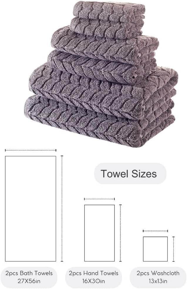 BAGNO MILANO Turkish Cotton Bath Towels, Hand Towels - Soft Plush Jacquard Collection - Highly Absorbent Towel Set (Grey, 6 pcs Towel Set)