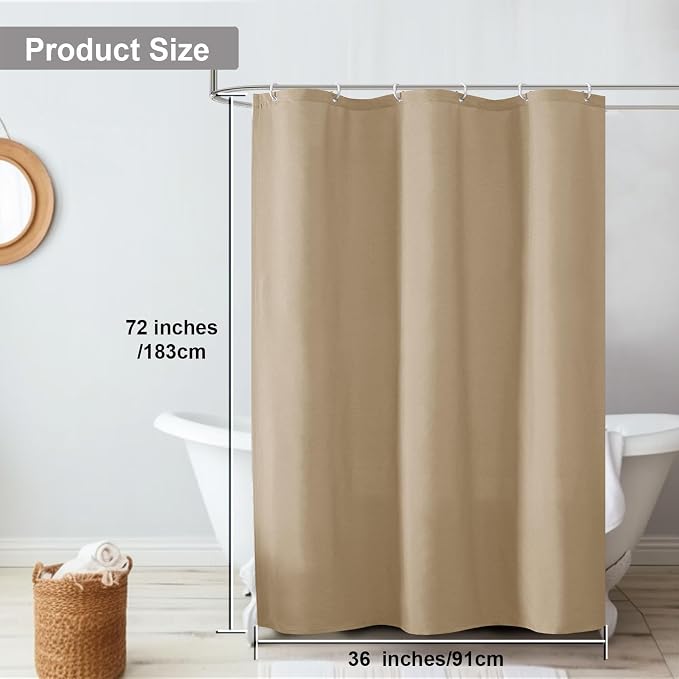 OVZME Zora 36 x 72 Inch Stall Fabric Shower Curtain - Soft & Texture Small Taupe Shower Curtain for Bathroom for Narrow Stall Size, Machine Washable Water Resistance, Hotel Style, Taupe