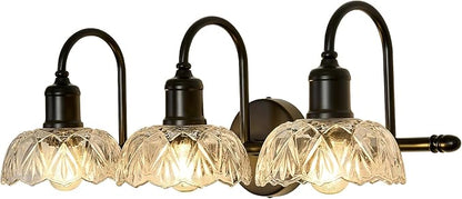 UOFUS 3-Light Black Vanity Light Farmhouse Bathroom Lighting Fixtures | Over Mirror with Clear Glass Shade