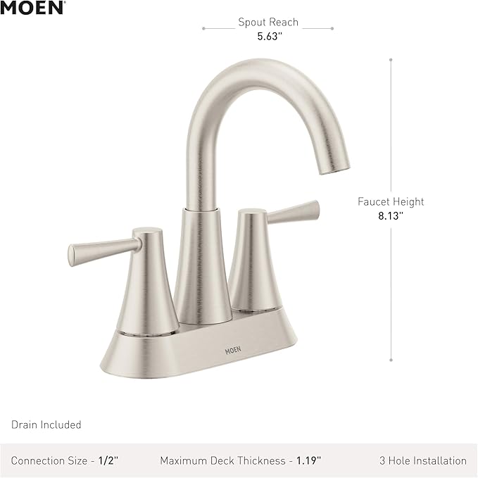 Moen Ronan Chrome Two-Handle 4 in. Centerset Modern Bathroom Faucet with Push-Down Drain, 84022