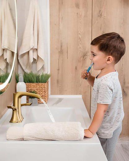 Fapully Brushed Gold Bathroom Faucet 3 Hole, Waterfall 8 Inch Widespread Bathroom Sink Faucet with Pop-up Drain, Two-Handle Faucet for Bathroom Sink