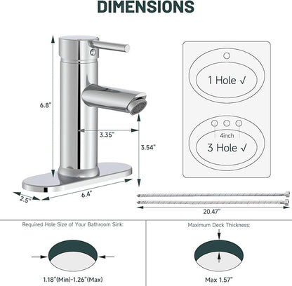 Chrome Bathroom Faucet 1 Hole, Greenspring Single Lever Bathroom Sink Faucets Modern Deck Mount One Hole Lavatory Vanity Faucet with Deck Plate and Supply Line, Brass