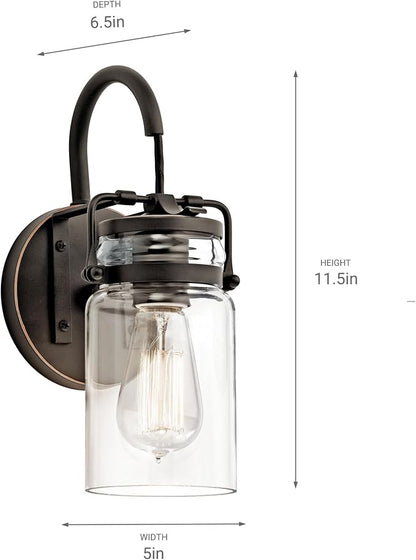 Kichler Brinley 11.5" 1-Light Wall Sconce Light, Brushed Nickel | Mason jar glass shade creates warm ambient light for bathrooms, hallways and dining rooms, 45576NI