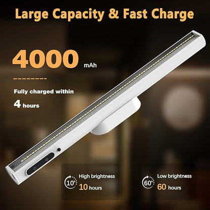 Hapfish Battery Powered Operated Wall Strip Lights, Rechargeable Magnetic LED Light Bar with Remote, Dimmable Desk Lamp, Under Cabinet Lighting Wireless for Mirror Closet Bathroom Kitchen – White