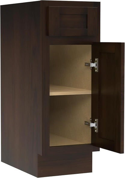 HomeBeyond 12 Inch Bathroom Vanity Base Only, Single Vanity Cabinet with Dove-Tailed Drawer, Composable Floor Mount Cabinets without Top, Brown