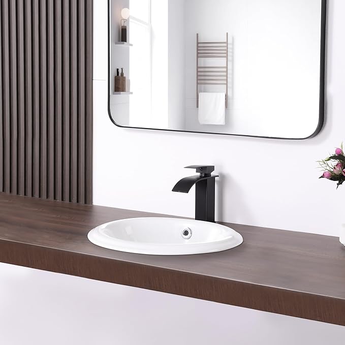 Bathroom Vessel Sink 16'' x 12'' Semi Recessed Bathroom Sink Oval Drop-in Vanity Sink with Overflow White Ceramic Modern Art Basin