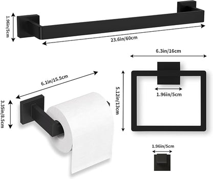 20-Pieces Matte Black Bathroom Accessories Set, 23.6 Inch Bath Towel Bar Set, SUS 304 Stainless Steel Bathroom Hardware Set, Towel Racks for Bathroom Wall Mounted.