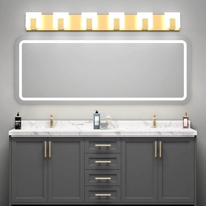 Aipsun Gold Vanity Lighting Fixtures Modern Vanity Lights LED 6 Lights Bathroom Vanity Light Up and Down Wall Light Fixtures 6000K