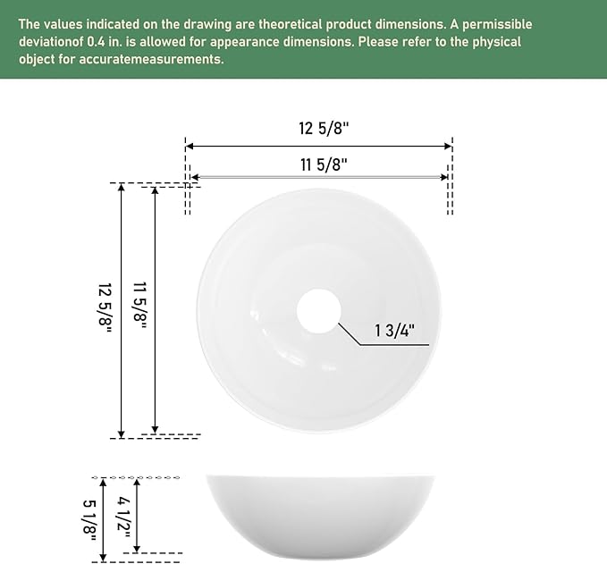 13"x13" Bathroom Vessel Sink Modern Small Round Above Counter White Ceramic Vessel Vanity Sink Art Bowl Basin