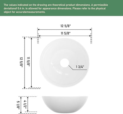13"x13" Bathroom Vessel Sink Modern Small Round Above Counter White Ceramic Vessel Vanity Sink Art Bowl Basin