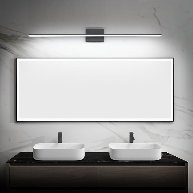 48in Black Bathroom Vanity Light Over Mirror Modern Bath Lighting Fixtures Over Mirror 32W LED Bathroom Lights Bar 5CCT Dimmable