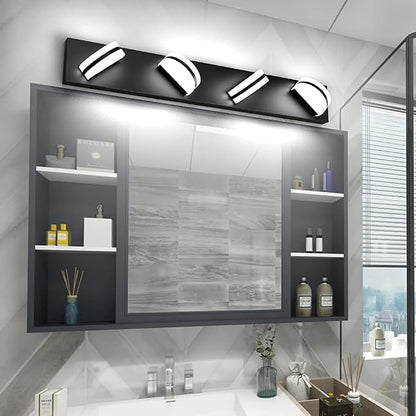 Aipsun 4 Lights Modern Black Vanity Light Up and Down Black Bathroom Lighting Fixtures LED Bathroom Wall Light Over Mirror 6000K