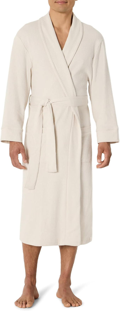Amazon Essentials Men's Lightweight Cotton Waffle Bathrobe (Available in Big & Tall)