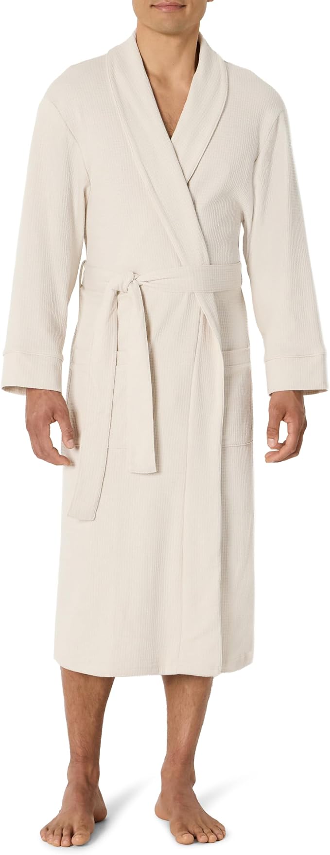 Amazon Essentials Men's Lightweight Cotton Waffle Bath Robe, Mid-Length Loungewear (Available in Big & Tall)