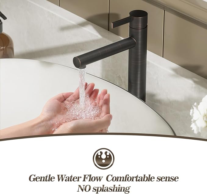 One Hole High Bathroom Vessel Sink Faucet, Oil Rubbed Bronze Single Hole Single Handle Tall Bathroom Faucet, with Pop Up Drain and Water Supply Line,FH01-ORB-V