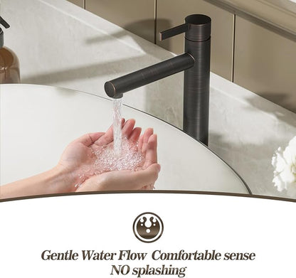 One Hole High Bathroom Vessel Sink Faucet, Oil Rubbed Bronze Single Hole Single Handle Tall Bathroom Faucet, with Pop Up Drain and Water Supply Line,FH01-ORB-V