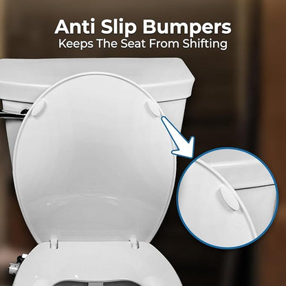 GenieBidet Bidet Toilet Seat Elongated - Dual Nozzles with T adapter & Bottle - Adjustable Water Pressure & Slow Close Bidet Seat Elongated with No Wiring & Easy Installation