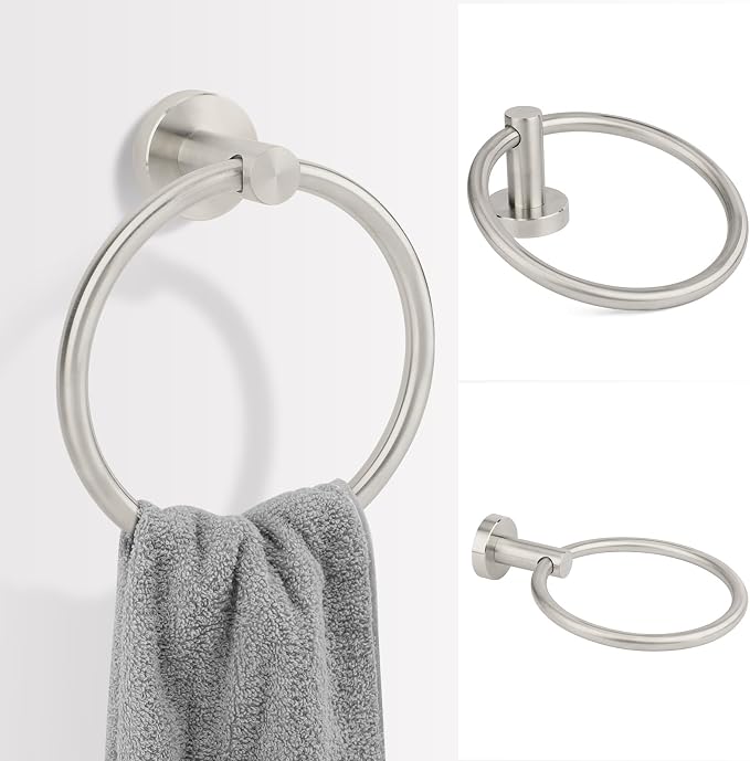 Brushed Nickel Toilet Paper Holder Set, Stainless Steel Towel Ring, Double Post Pivoting Toilet Paper Holder and Hand Towel Holder Set for Bathroom, Bathroom Hardware Accessories Set