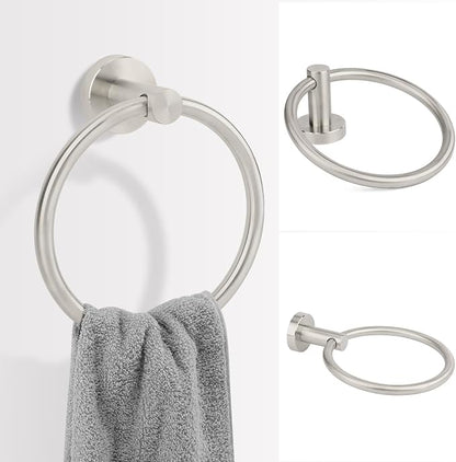 Brushed Nickel Toilet Paper Holder Set, Stainless Steel Towel Ring, Double Post Pivoting Toilet Paper Holder and Hand Towel Holder Set for Bathroom, Bathroom Hardware Accessories Set