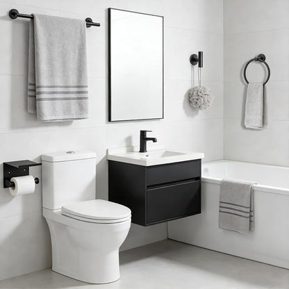 4-Pieces Wall Mount Bathroom Hardware Set,23.6 Inch Towel Bar,Matte Black | Stainless Steel Bathroom Accessories Set,Waterproof Towel Bar ,Toilet Paper Holder with Shelf,Towel Ring,Coat Hook,Rectangle