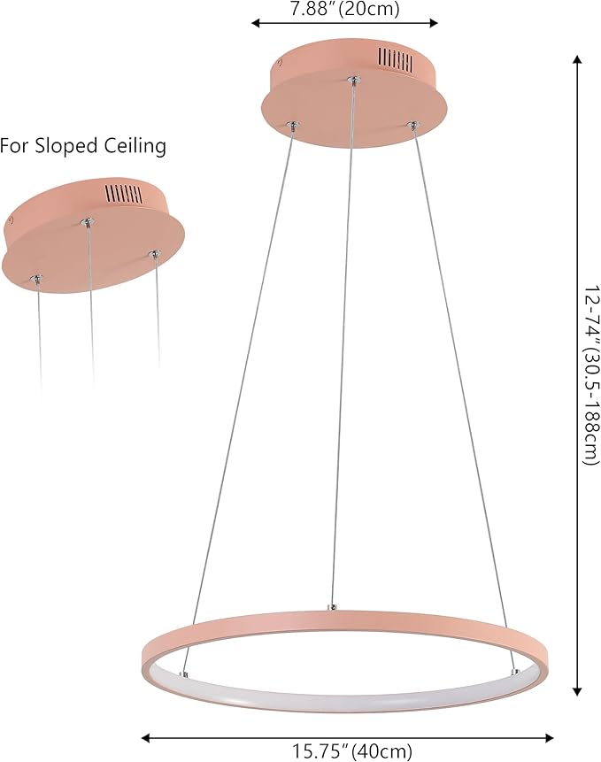 JONATHAN Y 15.75" Matte Pink Modern Integrated LED Pendant Light, Dimmable Round Hoop Chandelier for Kitchen Island, Dining Room, Adjustable Height Metal Hanging Light (JYL7202B)