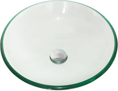 wonline Bathroom Round Tempered Clear Glass Vessel Sink Chrome Faucet & Pop-up Drain