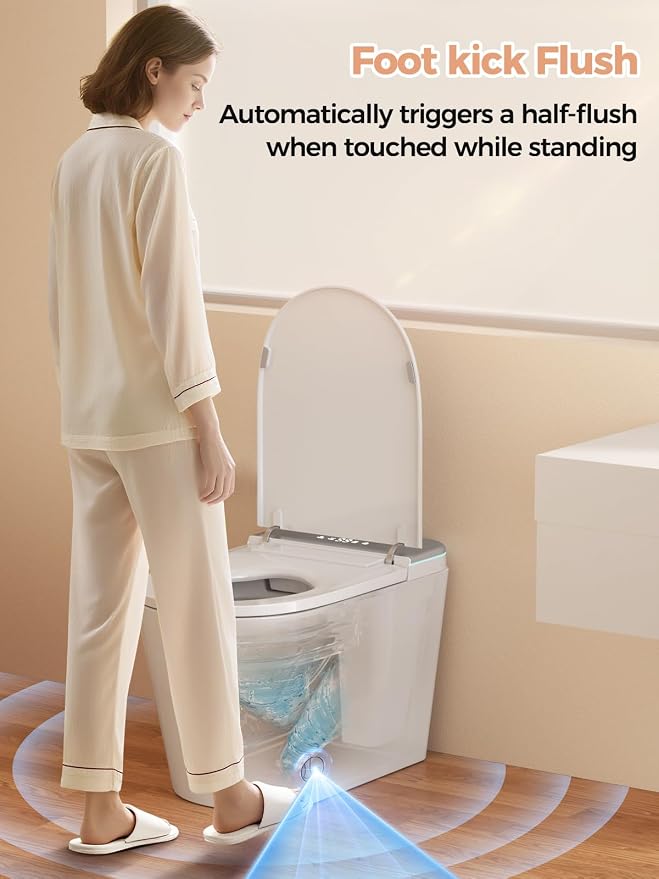 Smart Toilet with Built-in Tank, ADA Height Heated Seat, Night Light, Auto Toilet Flushing, Foot Sensor Operation, Modern Elongated One-Piece Toilet for Bathrooms