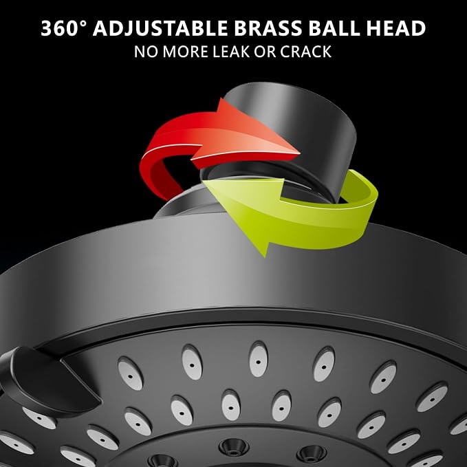 High Pressure Shower Head - 5 Spray Modes Powerful Pressure Boosting Showerhead For Bathroom - High Flow Fixed Showerheads (Matte Black)