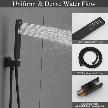 Matte Black Shower System, 8 Inch High Pressure Rain Shower with Handheld, Wall Mount Shower Faucet Set for Bathroom, Rough-in Valve Body and Trim Included