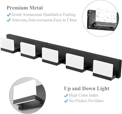 Tipace 5 Lights Modern Black Vanity Light Up and Down Black LED Vanity Light Fixtures Bathroom Wall Light Over Mirror 6000K